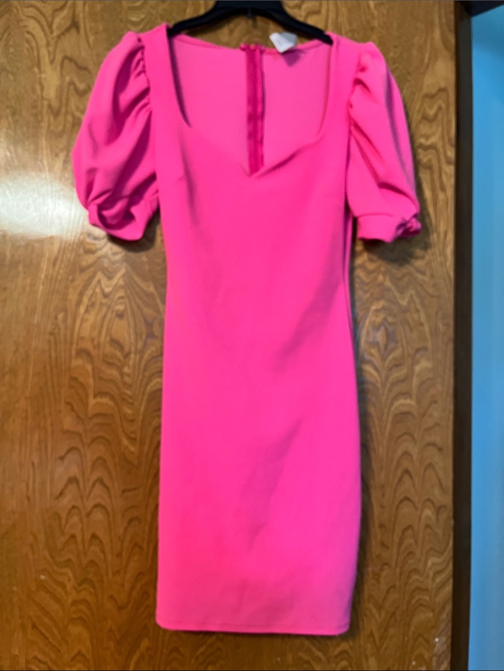 Feminine Hot Pink Puff-Sleeve Mini Dress